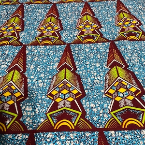 GTP African Wax Print Fabric: Ankara Cotton, Yellow/Blue/Red (Per Yard)