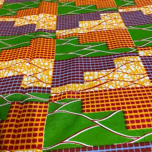GTP African Wax Print Fabric: Lime Green, Burgundy, Orange (Per Yard)