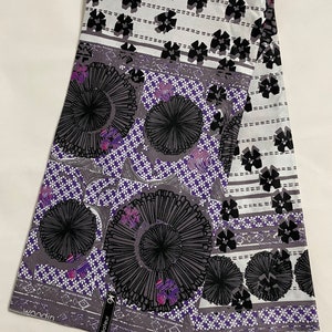 Woodin African Wax Print Fabric: Black, White, Pink, Purple Cotton (Per Yard)