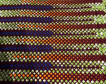 GTP African Wax Print Fabric: Orange, Blue, Red, Green Cotton (Per Yard)