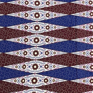 Floral Ankara Fabric: Wine, White, Blue, and Purple Wax Print (Per Yard)