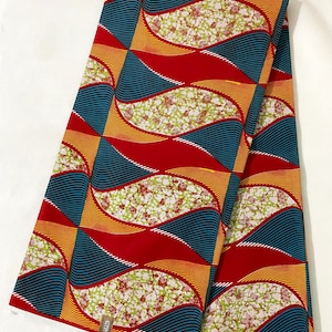 GTP African Wax Print Fabric: Ruby Red, Yellow, Blue, Brown (Per Yard)
