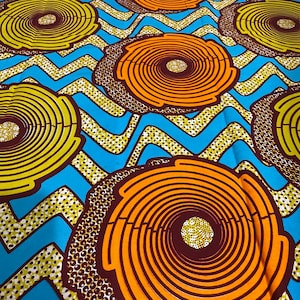 GTP African Wax Print Fabric: Orange, Blue, Green, Wine Red - 100% Cotton (Per Yard)