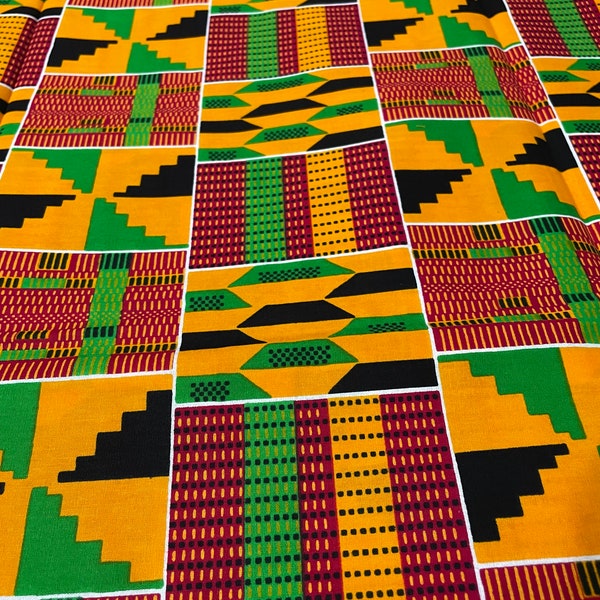 Kente Cloth / Kente  Fabric / Ankara Fabric  / 100% Cotton / Wax Print  / Traditional Kente Print , ( per Yard )