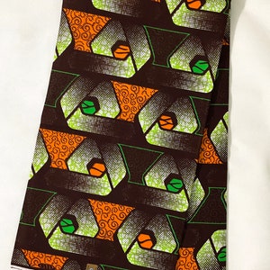 GTP African Wax Print Fabric: Brown, Orange, Green Cotton (Per Yard)