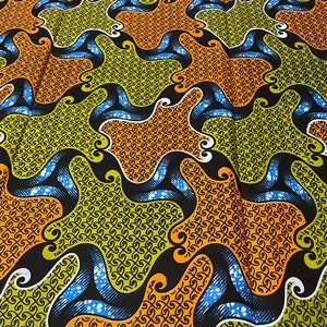 GTP African Wax Print Fabric: Orange, Olive, Blue Ankara Cotton (Per Yard)