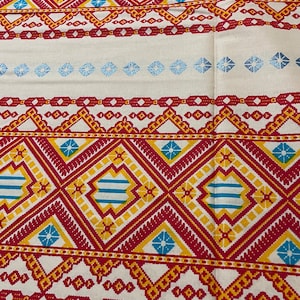 Woodin African Wax Print Fabric: Coral, Apricot, Blue Cotton (Per Yard)