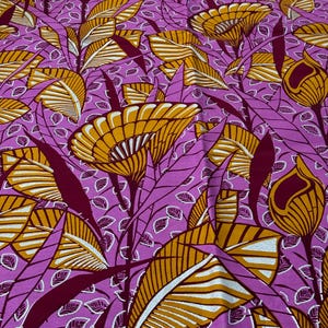 Vlisco Hollandaise African Wax Print Fabric: Purple Floral Cotton (6 Yards)