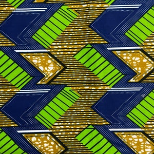 Hitarget African Wax Print Fabric: Green, Gold, Navy (6 Yards)