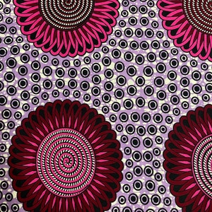 Sunflower Ankara Fabric: Burgundy & Purple African Wax Print (Per Yard)
