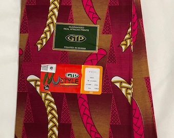 GTP African Wax Print Fabric: Fuschia, Caramel, & White (Per Yard)