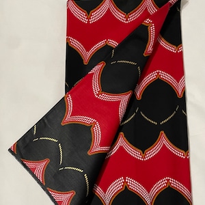 Woodin African Wax Print Fabric: Red, Black & Gold Cotton (Per Yard)