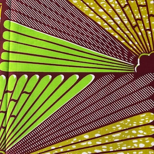 Burgundy & Green African Wax Print Fabric: GTP Nustyle 100% Cotton (Per Yard)