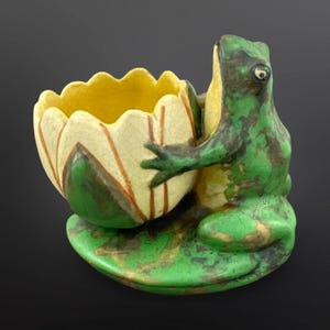 Antique Weller Pottery Frog Water Lily Planter – Coppertone Arts Crafts Ceramic Vase