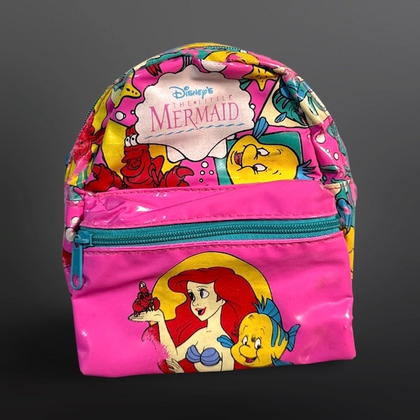 VTG Disney The Little Mermaid Vinyl Mini Backpack Satchel Pyramid Brand RARE