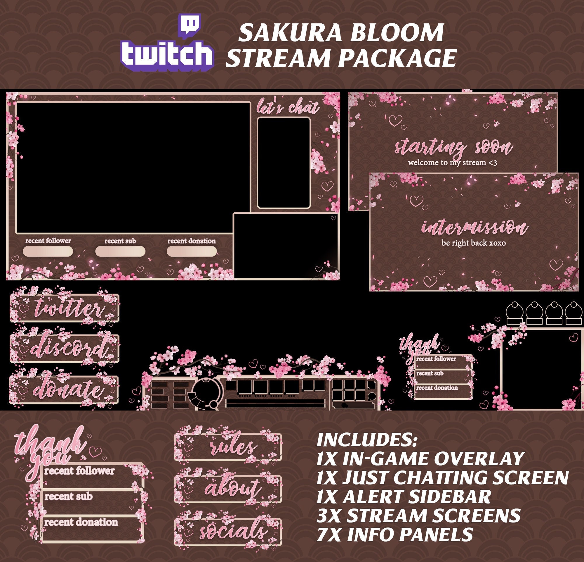 Sakura Bloom League of Legends Stream Overlay Package for Twitch (PNG Digital Download)
