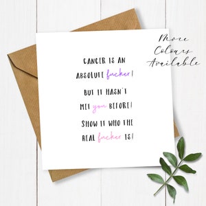Absolute Fucker Cancer Card (Pink), Rude Get Well Soon Card, Cancer Get Well Card, Funny Card, Cancer Survivor, Beat Cancer, Cancer Fighter