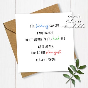 Cancer Came Back Card (Kick) (Blue), Rude Get Well Soon Card, Cancer Get Well Card, Funny Card, Cancer Survivor, Beat Cancer, Cancer Fighter
