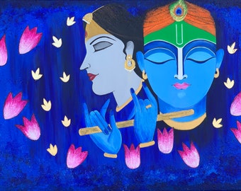 Krishna Painting | Radha Krishna Painting | Indian painting | Indian decor |  Indian Contemporary art | Modern Indian art | Krishna Abstract