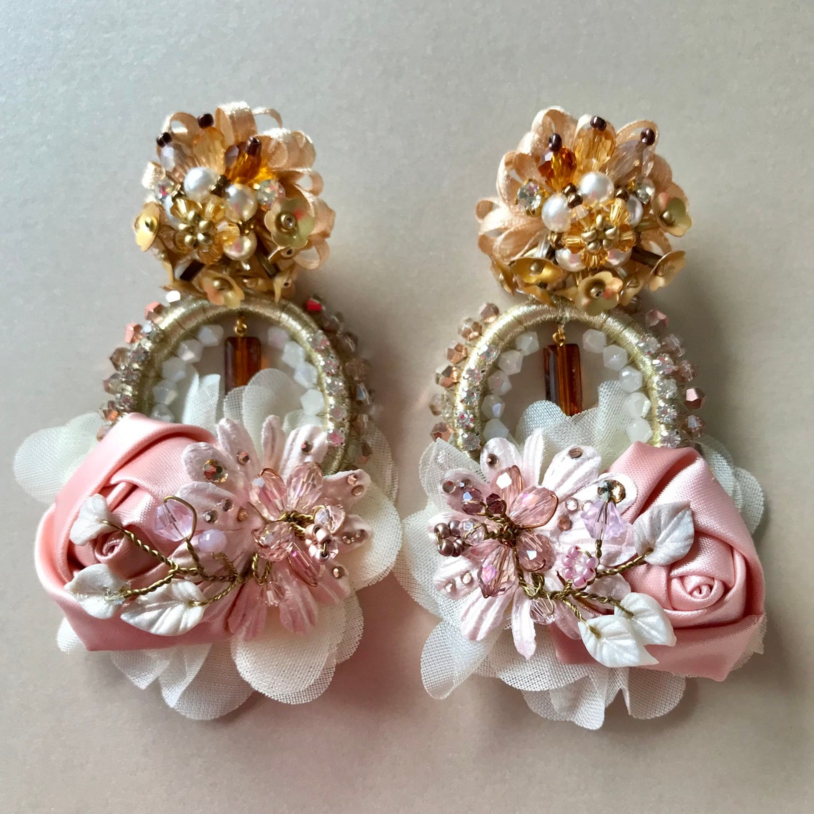 Extra large floral earrings Dangle Maxi earrings pink flowers Etsy