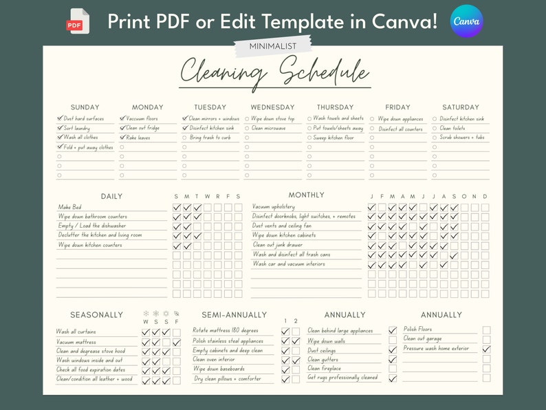 Cleaning Schedule | Chore Chart Printable | House Cleaning Chart | ADHD Cleaning Routine | Weekly Cleaning Planner image 1