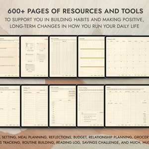 Puede incluir: Un planificador digital con m&aacute;s de 600 p&aacute;ginas de recursos y herramientas para ayudarte a crear h&aacute;bitos, hacer cambios positivos y administrar tu vida diaria. Incluye p&aacute;ginas para establecer objetivos, planificar comidas, reflexiones, presupuestar, planificar relaciones, listas de compras, seguimiento del estado f&iacute;sico, creaci&oacute;n de rutinas, registros de lectura, desaf&iacute;os de ahorro y mucho m&aacute;s.