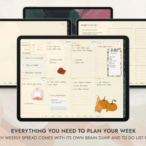 Puede incluir: Una p&aacute;gina de planificaci&oacute;n semanal con una p&aacute;gina de descarga de cerebro y una p&aacute;gina de lista de tareas. El planificador presenta un dise&ntilde;o de cuadr&iacute;cula con secciones para tareas diarias, notas y recordatorios. La p&aacute;gina de descarga de cerebro tiene un patr&oacute;n de cuadr&iacute;cula para la lluvia de ideas. La p&aacute;gina de lista de tareas tiene un formato de lista para organizar las tareas.
