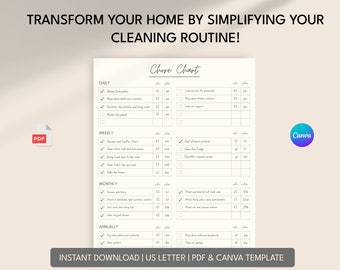 Adult Chore Chart | Printable Cleaning Schedule | Editable ADHD Cleaning Routine | Weekly Chores | Household Planner