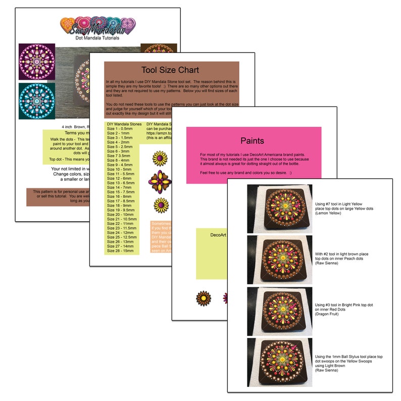 Red Peach /& Pink Dot Mandala Pattern 4 inch Brown