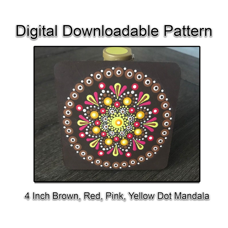 Red Peach /& Pink Dot Mandala Pattern 4 inch Brown
