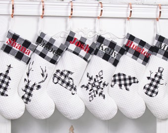 Christmas Stockings Personalized Plaid Stocking with Name Embroidered Stocking for Christmas Minimalist Family Stocking Christmas Decor Gift