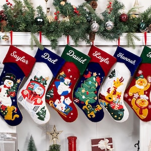 Personalized Christmas Stockings Holiday Embroidered Stocking with Hemmed Edges for Family Stocking Custom Name Stocking for Christmas Decor