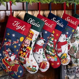 Personalized Christmas Stockings Luxury Vintage Needlepoint Stocking Embroidered Velvet Stocking with Name Holiday Stocking for Family Decor
