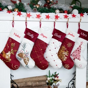 Christmas Stockings Personalized Holiday Stockings with Luxury Velvet Sequin Stocking Embroidered Name Stocking Family Gifts Christmas Decor