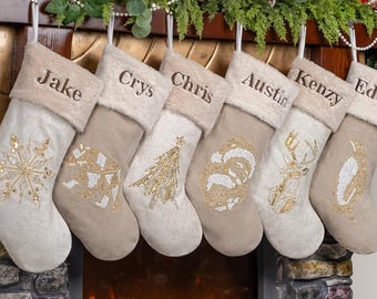 Personalized Christmas Stockings: Minimalist Style with Line, Farmhouse Family Gifts