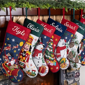 Christmas Stockings Personalized Vintage Needlepoint Stockings with Hemmed Edges for Family Custom Name Stockings Old-World Holiday Decor