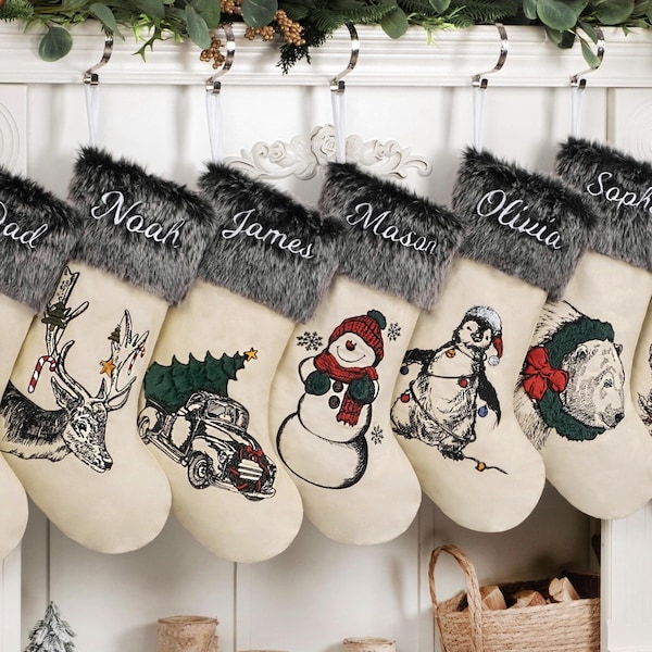 Personalized Christmas Stockings: Embroidered Name Tag Faux Fur Holiday Decor