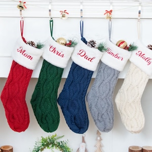 Christmas Stockings Personalized Knitted Family Stocking Plush Stocking with Name for Holiday Decoration Embroidered Stocking Christmas Gift image 1