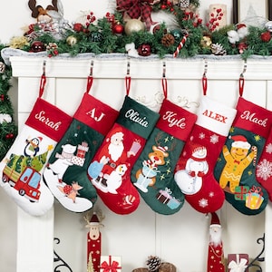 Personalized Christmas Stockings Velvet Stocking for Holiday Decoration Applique Stocking Embroidered Custom Name Christmas Gift for Family