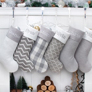 Personalized Christmas Stockings Plaid Holiday Stockings Minimalist Family Stocking Neutral Stocking for Farmhouse Decoration Christmas Gift