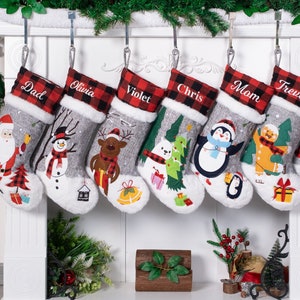 Christmas Stockings Personalized Holiday Stockings for Family Stockings Buffalo Plaid Stocking Embroidered Name Stockings for Christmas Gift