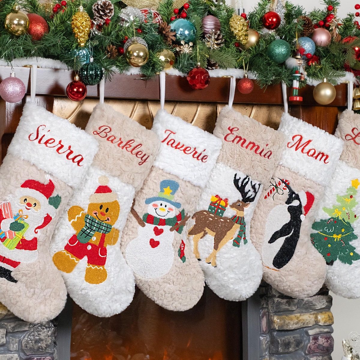 Christmas Stockings Personalized Plush Stocking Applique Stocking With Name for Family Stocking Vintage Christmas Gift Holiday Decoration