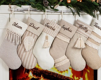 Christmas Stockings Personalized Boho Stockings Tassel Stockings Minimalist Stocking for Farmhouse Decoration Neutral Stockings Name Gift