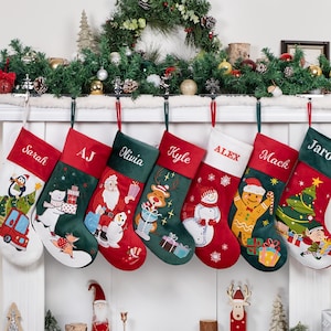 Christmas Stockings Personalized Embroidered Luxury Velvet Stocking with Cute Applique for Family Gifts Custom Name Stockings Holiday Decor