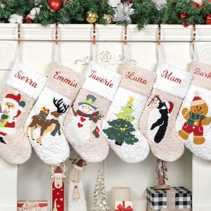 Christmas Stockings Personalized Plush Stocking Applique Stocking With Name for Family Stocking Vintage Christmas Gift Holiday Decoration