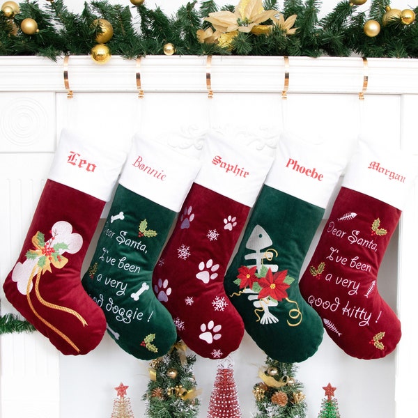 Personalized Christmas Stockings for Dog Holiday Stockings with Name Embroidered Stockings Velvet Stocking for Home Decor Christmas Ornament