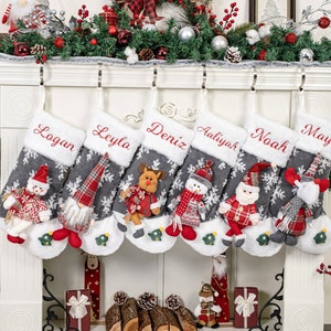 Personalized Christmas Stockings Plush Doll Stockings for Home Decorations Family Stockings with Name Embroidered Stockings Holiday Ornament
