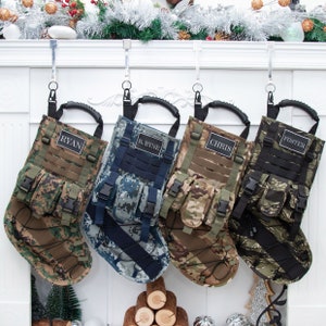 Personalized Christmas Stockings Military Themed Holiday Stockings with Name Embroidered Stockings Christmas Gifts for Soldiers and Veterans