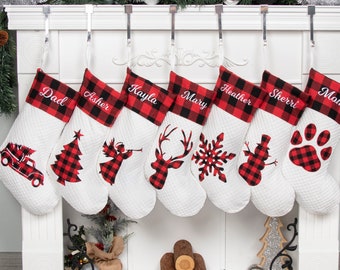 Buffalo Plaid Stocking Personalized Holiday Stocking with Name Family Stocking for Farmhouse Decoration Christmas Stocking Embroidered Gifts