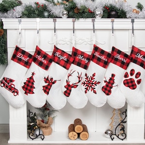 Christmas Stockings Personalized Holiday Stocking for Family Decoration Buffalo Plaid Stocking Embroidered Name Stocking for Farmhouse Gifts